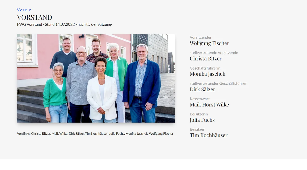 Vorstand der FWG Hamm (Sieg) mit Foto und Funktionen