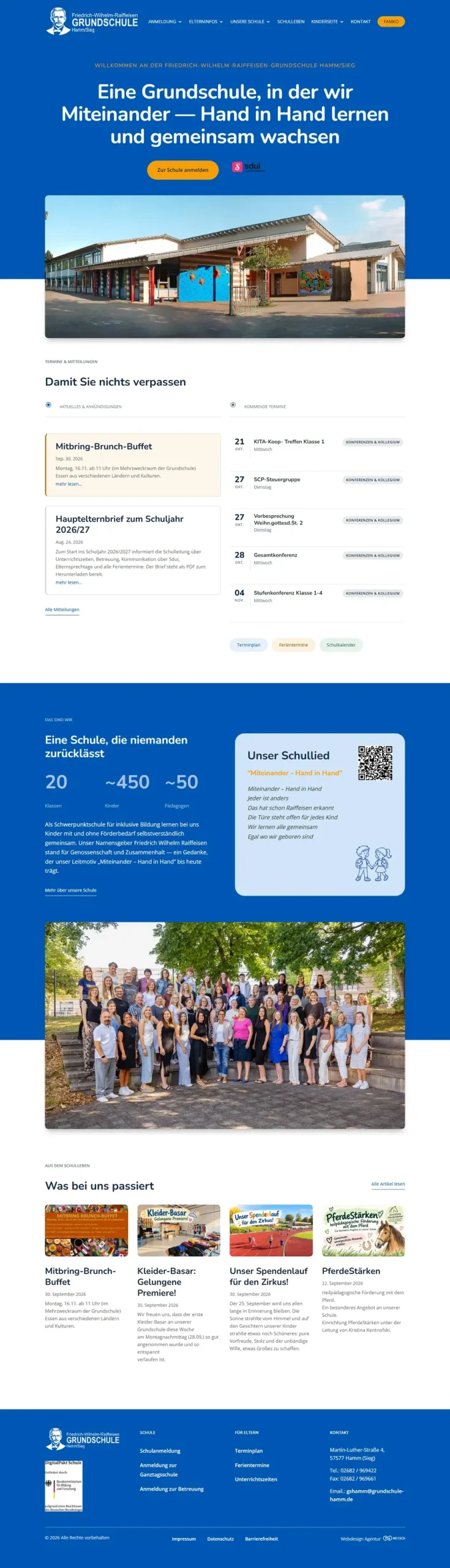 Startseite der Website der Grundschule Hamm (Sieg), vollständig