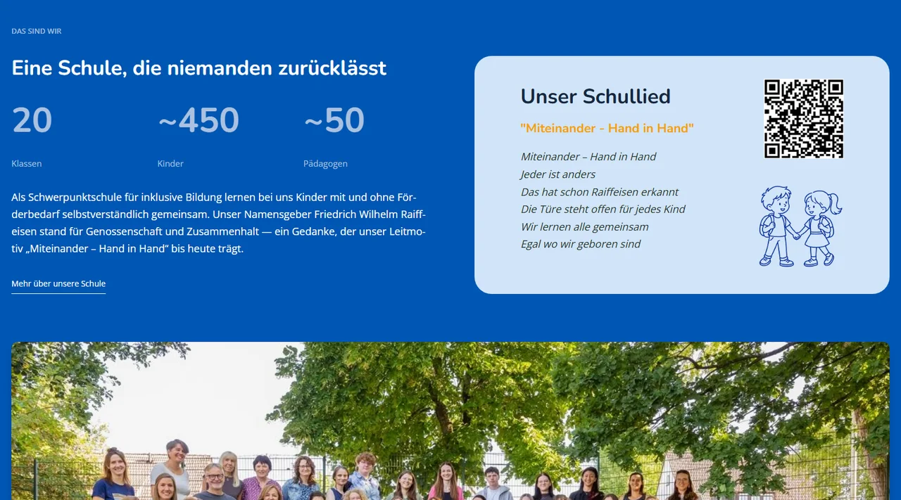 Zahlen zur Schule und das Schullied mit QR-Code
