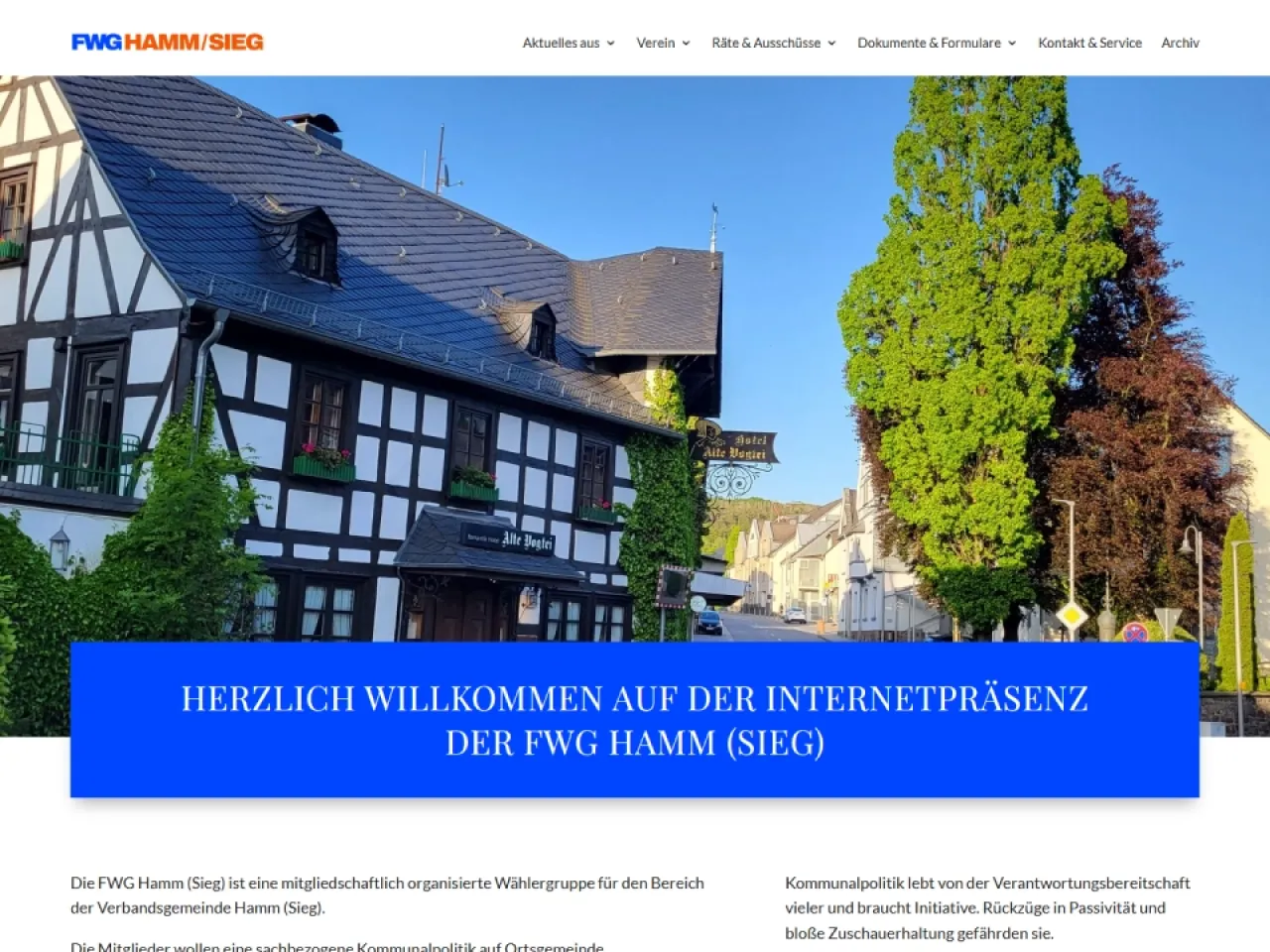 Website der FWG Hamm (Sieg) nach dem Relaunch