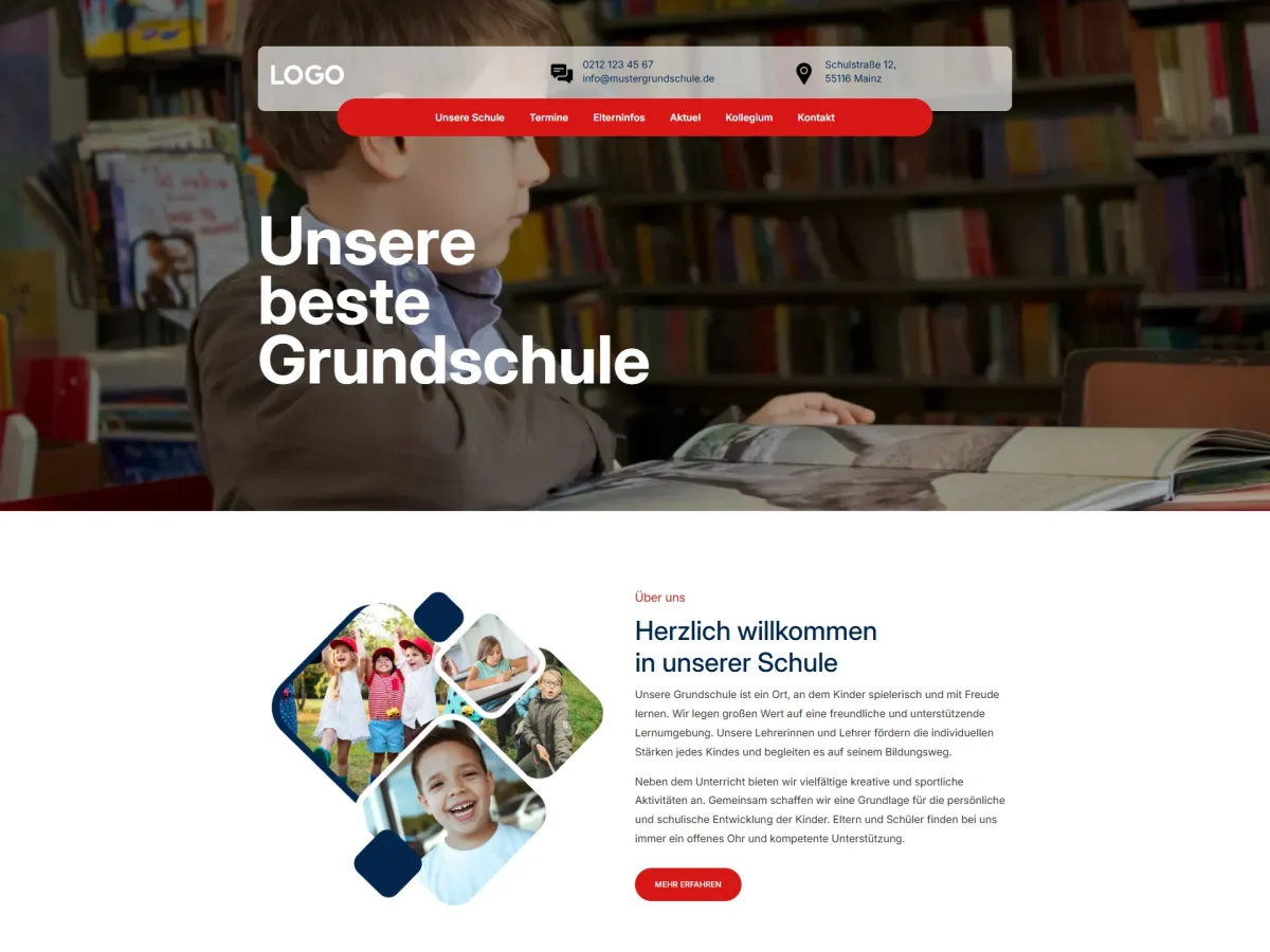 Vorlage für eine Grundschul-Website mit Terminen und Schulnachrichten